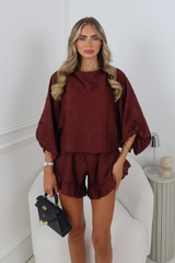 ELODIE BURGUNDY BATWING TOP AND SHORTS CO ORD