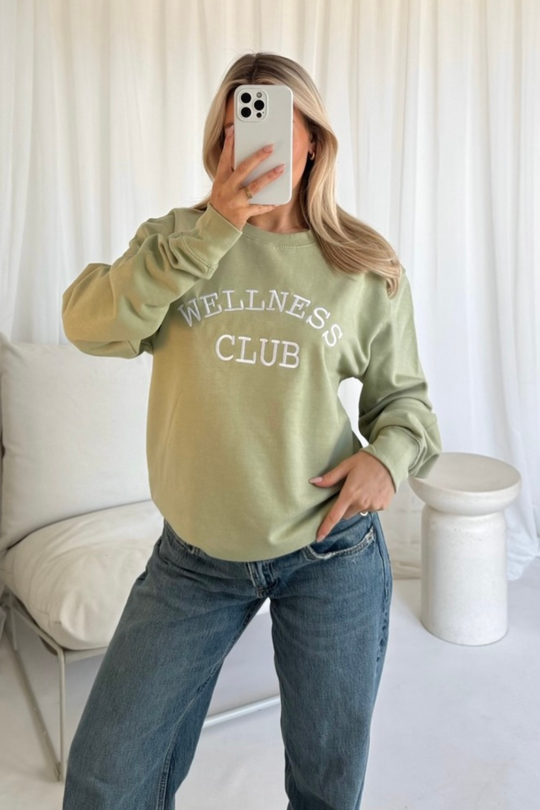 Wellness club sage embroidered sweater