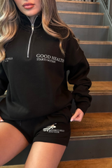 Good Health black printed 3/4 zip sweater shorts loungewear