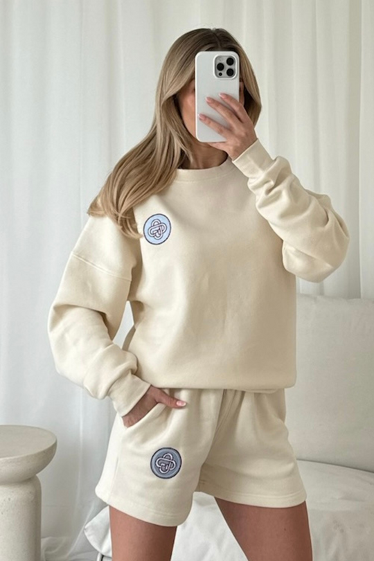 G mono circle blue embroidered ecru sweater shorts loungewear