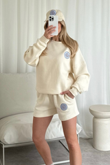 G mono circle blue embroidered ecru sweater shorts loungewear