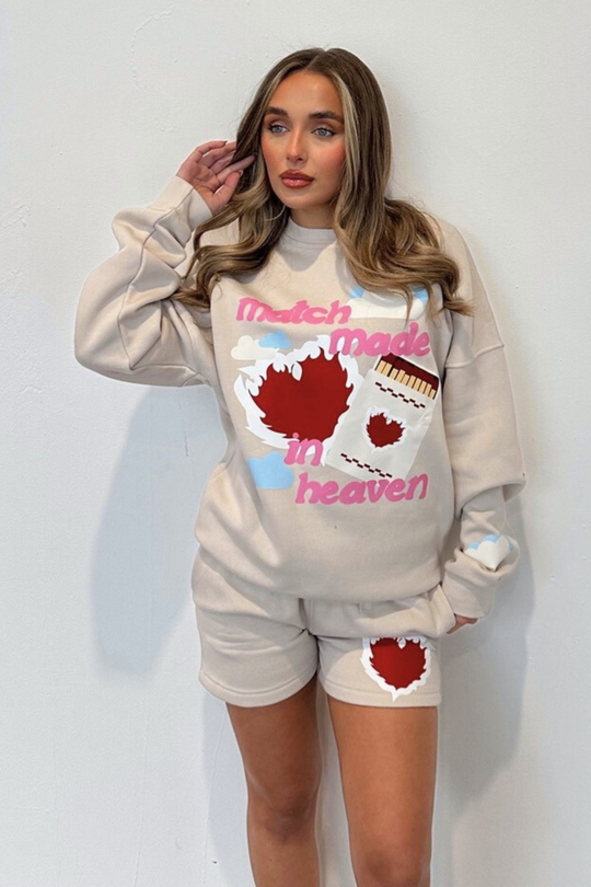 Match made bone printed sweater shorts loungewear