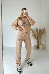 Saint Tropez Stone Embroidered Sweater Jogger Premium Loungewear Set Loungewear