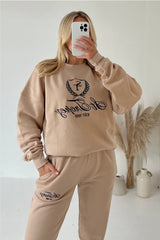 Saint Tropez Stone Embroidered Sweater Jogger Premium Loungewear Set Loungewear