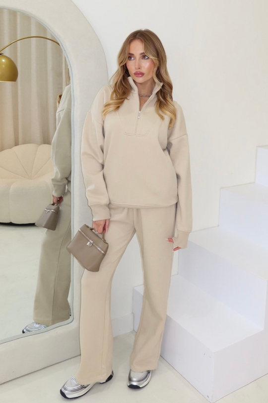 Mia stone 3/4 zip sweater straight leg loungewear