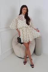 RITA CREAM POLKA DOT SHEER DRESS