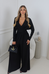 LYDIA BLACK LOW CUT JUMPSUIT