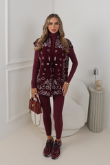 STEVIE BURGUNDY PAISLEY KNIT SLEEVELESS GILET CARDIGAN