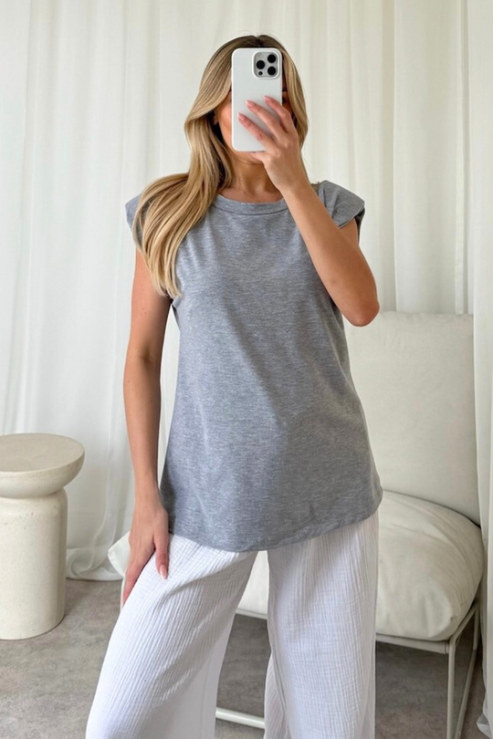 Eliza grey shoulder pad t-shirt