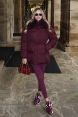 Lilith Burgundy Faux Fur Trim Puffer Jacket
