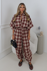 KENDALL BURGUNDY CHECK PUFF SLEEVE SHIRT