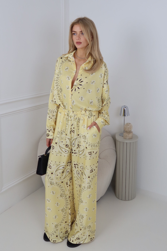 MIKA LEMON PAISLEY PATTERNED SATIN SHIRT & PANTS SET
