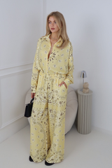 MIKA LEMON PAISLEY PATTERNED SATIN SHIRT AND PANTS CO ORD TWO PIECE SET