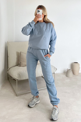 Take it easy baby blue embroidered sweater joggers premium loungewear
