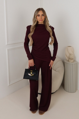 Isla Burgundy long sleeve trouser co-ord
