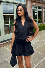 Sasha black smocked puffball balloon skirt