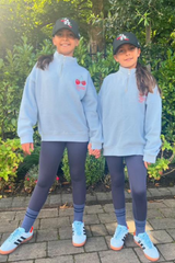 Mini cherry perfection baby blue printed 3/4 zip sweater