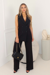 Faye black tailored waistcoat & wide leg trouser co ord