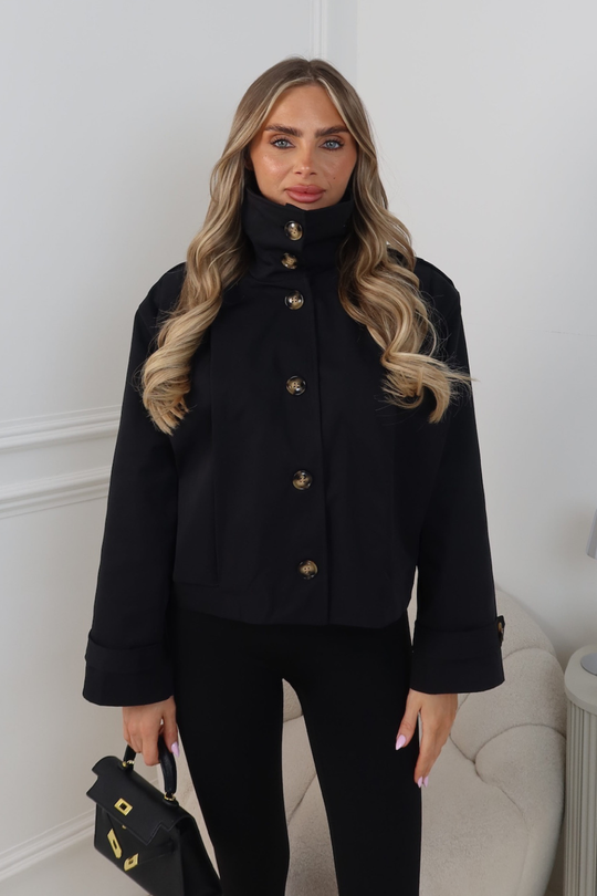 CHARLI BLACK BUTTON UP LINNEN PUFF SLEEVE JACKET
