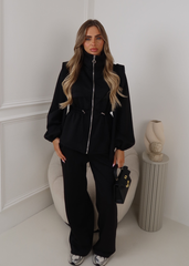 MARIELLE BLACK CINCHED WAISTBAND BOW STRAIGHT LEG LOUNGESET