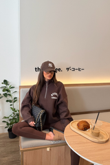 STUDIO LEISURE CHOCOLATE PRINTED 3/4 ZIP