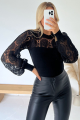 Hailey black jumper with sheer lace sleeves
