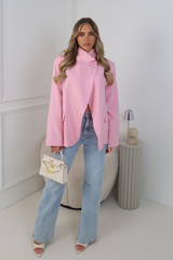 CHER PINK HIGH NECK SHOULDER PADDED BLAZER