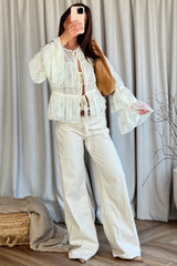 Miley beige lace layered tie front top