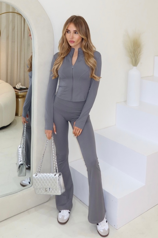 Cindy grey zip jacket and ruched bum flares activewear