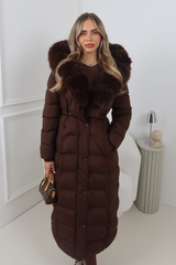 DELPHINE CHOCOLATE LONG FUR COLLAR PUFFER JACKET