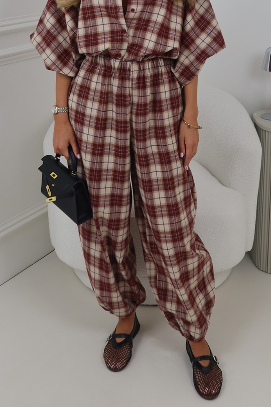 VIENNA BURGUNDY CHECK BALLOON TROUSERS