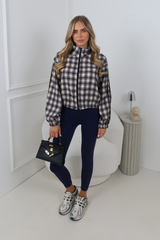 MAXINE NAVY CHECK STRIPE DETAIL ZIP UP JACKET