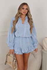 Miaa blue two piece frill short co-ord