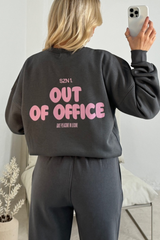 Out of office grey printed sweater joggers premium loungewear