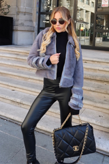 Mollie grey faux fur aviator jacket