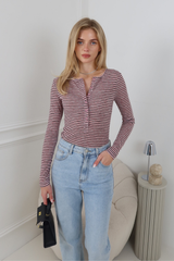 ELLIE PINK STRIPED BUTTON UP LONG SLEEVE TOP