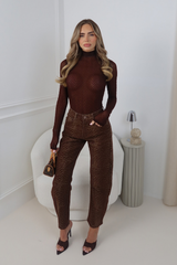 MELINA BROWN DEER PRINT DENIM BARREL LEG JEANS