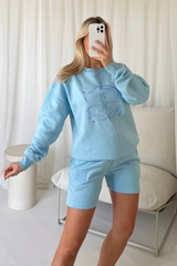 Gege blue embroidered sweater shorts loungewear