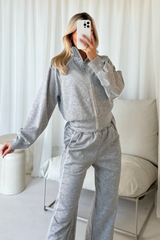 Elise marl grey contrast piping zip through jacket & trouser loungewear