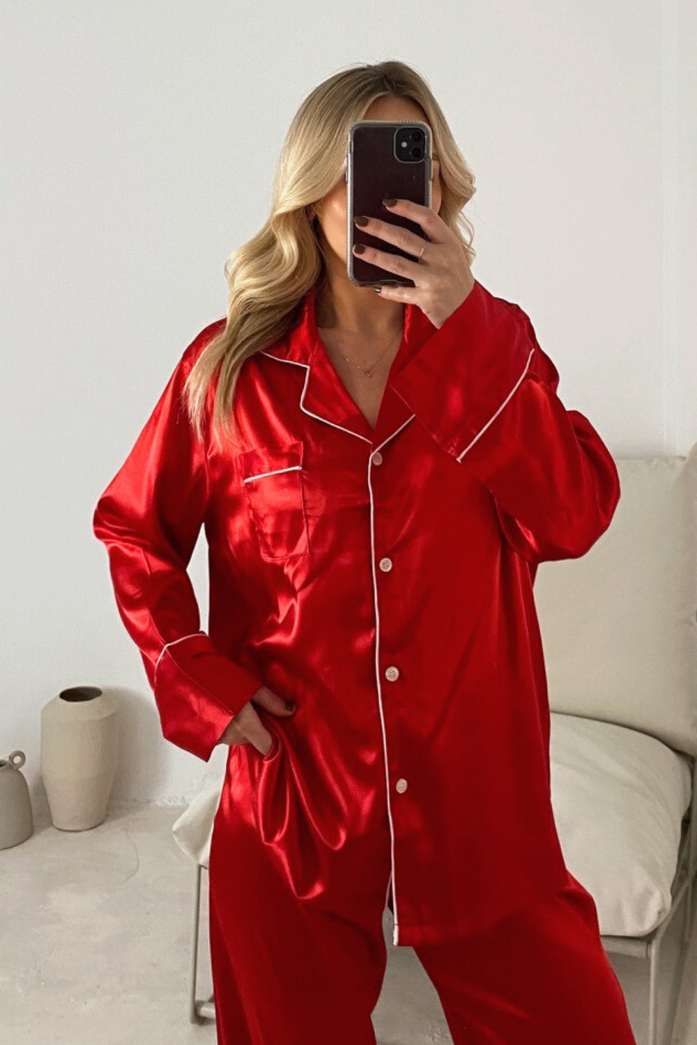 Verity red satin button up pyjamas – Glamify Famous For Loungewear
