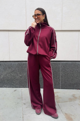 Lauren burgundy contrast piping zip jacket & trouser loungewear