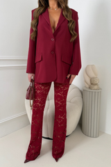 BRIA BURGUNDY LACE FLARED TROUSERS