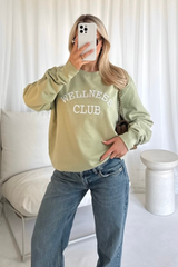 Wellness club sage embroidered sweater