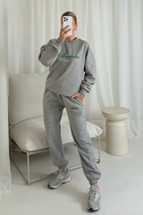 Manhattan marl grey and green embroidered sweater joggers loungewear