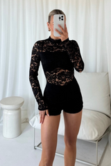 Rhianna black lace playsuit