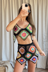 Kennedy black multi crochet bralette & skirt co ord co-ord