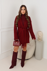 ANGELINA BURGUNDY FRINGED CARDIGAN