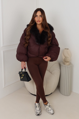MONETTA CHOCOLATE FAUX FUR FULL SLEEVE JACKET