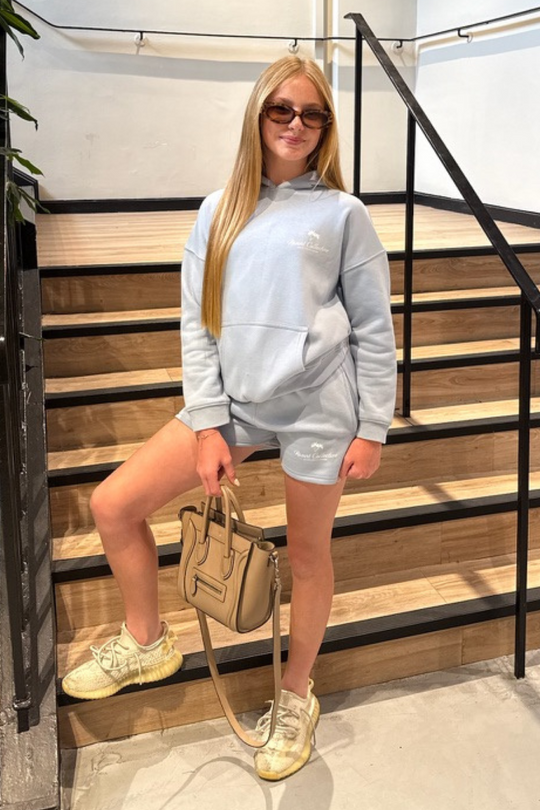 Mini palm baby blue printed hoodie & shorts - Resort Collective