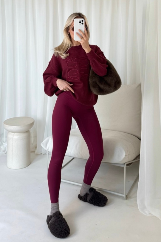 GeGe burgundy embroidered knit sweater
